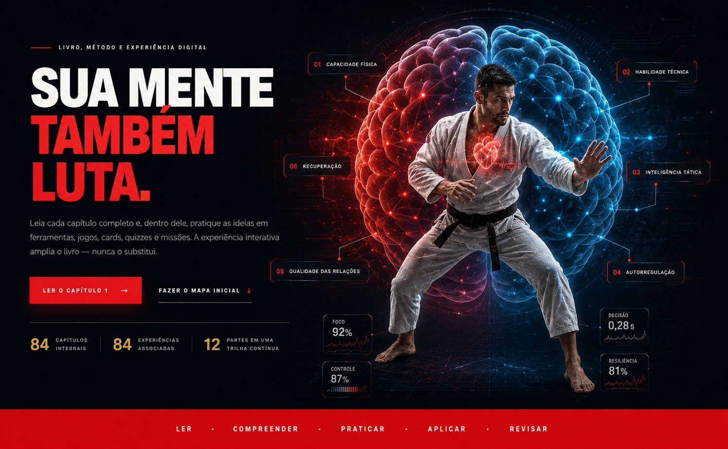 Sua mente também luta — livro, método e experiência digital: 84 capítulos, 84 experiências, 12 partes.