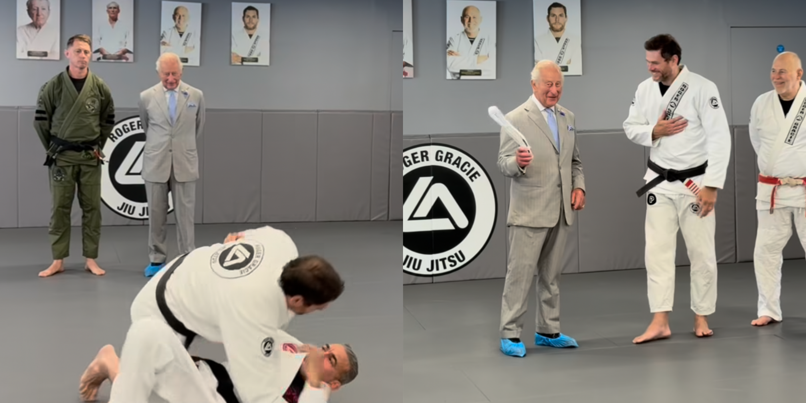 Rei Carlos III Visita a Academia Roger Gracie e Recebe uma Faixa Branca de BJJ — Federação de Jiu-Jitsu